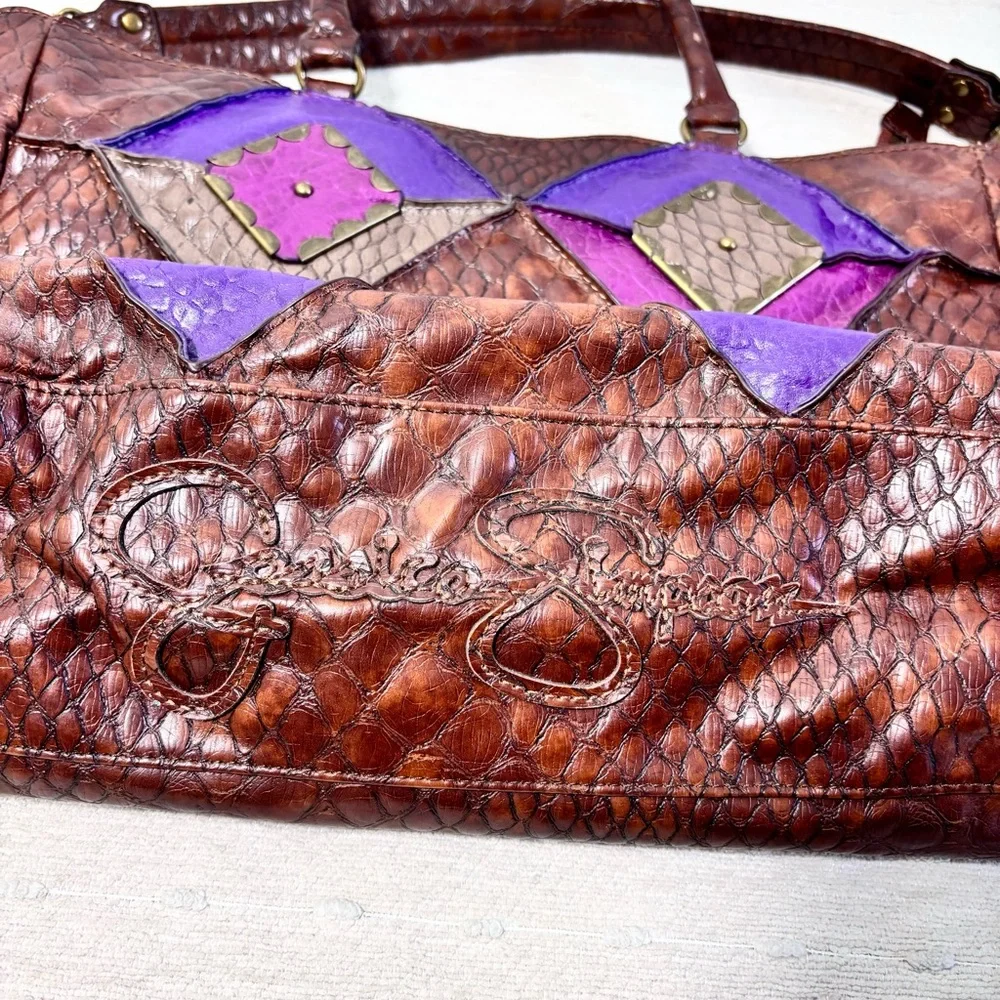Jessica Simpson Vintage Leather Retro Y2K Brown & Purple Bag, Shoulder Bag - Picture 15 of 16